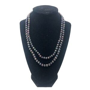 Purple Iridescent Pearl Necklace 2 Strings LUC 925 Silver Clasp Stackable